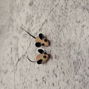 set of 2 vintage tiny mini wooden mice figurines